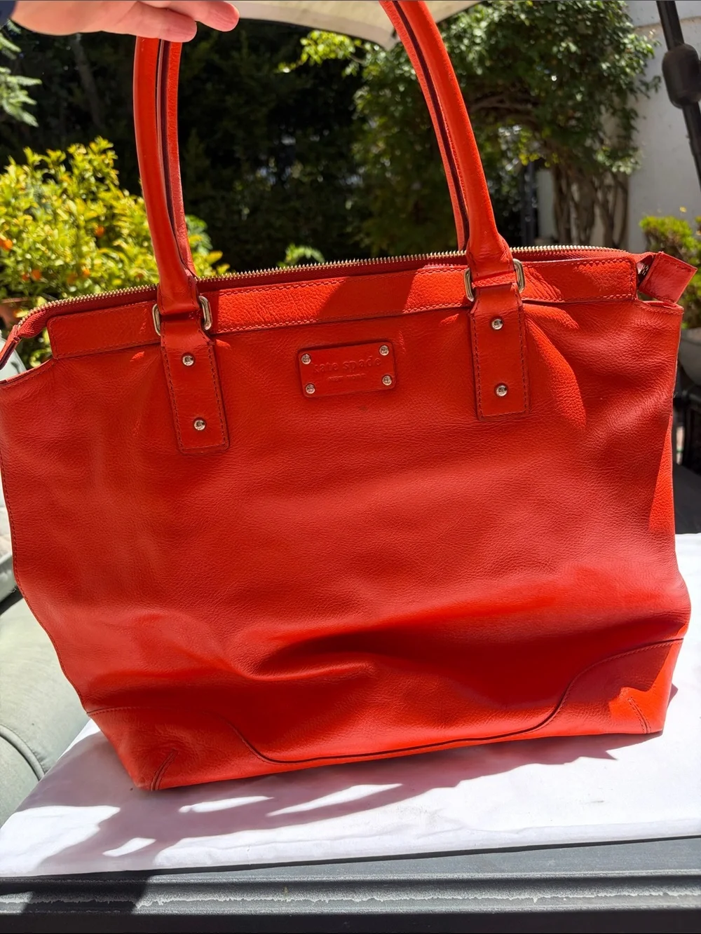 kate spade Bright Orange Leather Tote with Tassel